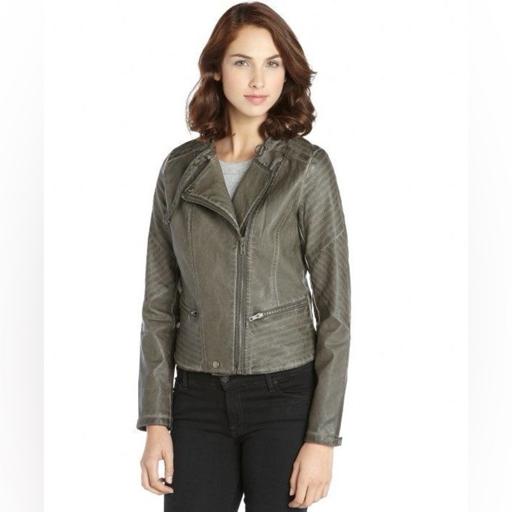 RD Style Charcoal Gray Faux Leather Moto Biker Jacket Size M Medium